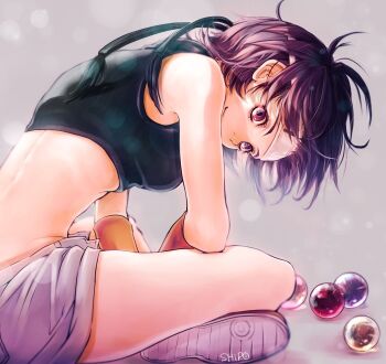 1girl final_fantasy final_fantasy_vii s_hitorigoto3 shoes shorts smile sneakers tagme yuffie_kisaragi