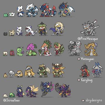 Rule 34 | absurdres, armor, bancholilimon, banchou, coat, coat on shoulders, delinquent, dianamon, digimon, digimon (creature), evolutionary line, gigaseadramon, grey background, gundramon, highres, mugendramon, original, simple background