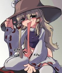 1futa autofellatio black_shoes blonde_hair blush brown_hat fellatio futanari futanari_masturbation hair_ribbon hat heart highres long_hair long_sleeves long_tongue looking_at_viewer masturbation moriya_suwako oral penis prehensile_tongue purple_vest red_ribbon ribbon ribbon-trimmed_sleeves ribbon_trim shirt shoes sidelocks solo thighhighs tongue tonguejob touhou tress_ribbon uisu_(noguchipint) vest white_shirt white_thighhighs wide_sleeves