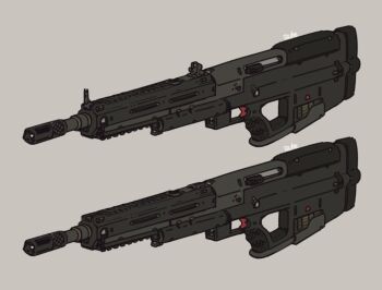 assault_rifle battle_rifle bullpup grey_background gun halo_(series) ma5 no_humans redesign rifle ruben_menzel trigger variations weapon weapon_focus