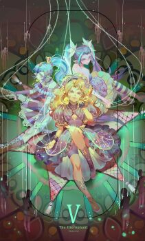 Rule 34 | 3girls, adagio dazzle, adagio dazzle (human), adapted costume, animesoul, ankle boots, aqua hair, aria blaze, aria blaze (human), artist name, back-to-back, bare shoulders, bike shorts, bike shorts under skirt, black choker, blue hair, boots, bracelet, breasts, bright pupils, brown boots, brown dress, candy, choker, cleavage cutout, closed mouth, clothing cutout, colored skin, commentary request, curly hair, curtained hair, dress, elbow gloves, fingerless gloves, flower, food, food in mouth, frilled boots, frilled skirt, frills, full body, gem, gloves, gold bracelet, green skin, hair between eyes, hair flower, hair ornament, high heel boots, high heels, high ponytail, highres, jewelry, knee up, knees up, lace, lace-trimmed dress, lace-up boots, lace trim, leggings, lollipop, mannequin, medium dress, medium skirt, multicolored hair, multiple girls, my little pony, my little pony: equestria girls, my little pony: friendship is magic, off-shoulder dress, off shoulder, official alternate costume, open mouth, orange hair, parted bangs, pendant choker, pink eyes, pink skin, pointy ears, ponytail, puffy short sleeves, puffy sleeves, puppet strings, purple boots, purple dress, purple eyes, purple gloves, purple hair, purple leggings, purple shirt, purple skirt, red eyes, red gemstone, shirt, short sleeves, sitting, skirt, small breasts, smile, sonata dusk, sonata dusk (human), spiked bracelet, spikes, streaked hair, striped clothes, striped leggings, striped shirt, striped skirt, tarot, twintails, two-tone hair, two-tone leggings, v-shaped eyebrows, vertical-striped clothes, vertical-striped shirt, vertical-striped skirt, white flower, white leggings, white pupils, x hair ornament, yellow skin, ||/