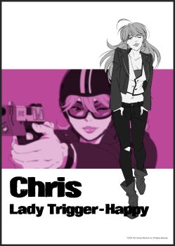 Rule 34 | 1girl, absurdres, ahoge, aiming, ankle boots, artist request, blonde hair, blue eyes, boots, breasts, character name, christine (lazarus), cleavage, collarbone, denim, earrings, facing viewer, feet up, female focus, fingernails, full body, gun, hands in pockets, high heel boots, high heels, highres, holding, holding gun, holding weapon, jacket, jeans, jewelry, large breasts, lazarus, lips, long hair, long sleeves, looking at viewer, midriff, navel, neck, one eye closed, open clothes, open jacket, outstretched arms, pants, shirt under shirt, sidelocks, standing, standing on one leg, thick lips, torn clothes, torn pants, triangle earrings, trigger discipline, weapon, wink