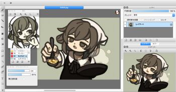 Rule 34 | 1girl, apron, art program in frame, bad id, bad tumblr id, black apron, brown eyes, brown hair, collared shirt, food, frying pan, hair ornament, hat, hatoba tsugu, head tilt, holding, holding frying pan, holding spoon, incoming food, looking at viewer, medium hair, multiple views, sailor collar, shirt, spoon, starfish hair ornament, steam, tenugui, tsugu (vtuber), virtual youtuber, white hat, white sailor collar, white shirt, yknsugar