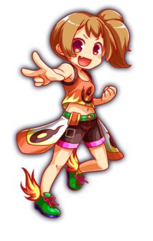 akane_(crash_fever) alternate_costume alternate_hair_color bare_arms bare_legs bare_shoulders blush_stickers brown_hair brown_shorts cel_shading chibi crash_fever eyes_over_blush fang fire full_body game_cg green_shoes green_socks leg_up midriff navel numbered official_alternate_costume official_alternate_hair_color official_art open_mouth orange_shirt outline red_eyes red_outline saturated shirt shoes shorts side_ponytail sidelocks simple_background single_sock sneakers socks solo square square_print tachi-e tank_top tongue transparent_background two-tone_shirt v v-shaped_eyebrows