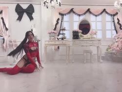 1girl animated ass ass_focus bent_over black_hair bodysuit boots closed_eyes crawling facing_away flexible full_body hands_on_own_knees high_heel_boots high_heels huge_ass indoors japanese_(nationality) latex long_hair low_ponytail marble_(stone) model nail_polish on_floor pale_skin ponytail real_life red_bodysuit revealing_clothes ririkana shiny_skin silver_nails smile sound tagme thigh_boots thighhighs thighs thong top-down_bottom-up video wide_hips