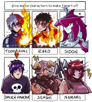 ! !! 1girl 5boys avatar:_the_last_airbender avatar_legends axe beard boku_no_hero_academia character_request dungeon_meshi dwarf facial_hair fake_horns fire fish_boy helmet holding holding_axe horned_helmet horns knuckle_hair long_beard looking_at_another monster_boy multiple_boys multiple_drawing_challenge mustache namari_(dungeon_meshi) nintendo pyrokinesis senshi_(dungeon_meshi) sidon six_fanarts_challenge the_legend_of_zelda the_legend_of_zelda:_breath_of_the_wild thick_mustache todoroki_shoto trait_connection upper_body very_long_beard victoria_putinski zuko