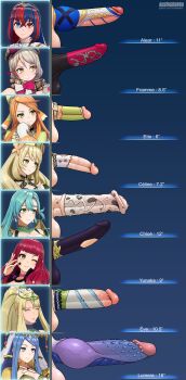 6+futa absurdres animal_penis artist_name blonde_hair blue_eyes blue_hair bow celine_(fire_emblem) character_name chart chloe_(fire_emblem) commentary english_commentary etie_(fire_emblem) eve_(fire_emblem_engage) female_alear_(fire_emblem) fire_emblem fire_emblem_engage framme_(fire_emblem) futanari green_eyes grey_hair heterochromia highres horse_penis knotted_penis kushishekku large_penis looking_at_viewer lumera_(fire_emblem) multicolored_hair multiple_futa multiple_girls nintendo patreon_username penis penis_chart penis_size_difference ponytail red_eyes red_hair smile testicles two-tone_hair uncensored veins veiny_penis watermark yellow_eyes yunaka_(fire_emblem)