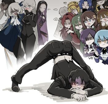 6+boys 6+girls :d angela_(project_moon) angelica_(project_moon) argalia_(project_moon) aroused_nosebleed binah_(project_moon) blood chesed_(project_moon) covering_face disgust embarrassed gebura_(project_moon) gloom_(expression) grin hana_association_south_uniform highres hillsbeichen hod_(project_moon) hokma_(project_moon) iori_(project_moon) jack-o&#039;_challenge laughing library_of_ruina male_focus malkuth_(project_moon) midriff_peek mocking multiple_boys multiple_girls netzach_(project_moon) nosebleed olivier_(project_moon) open_mouth pointing project_moon roland_(project_moon) scar scar_across_eye scar_on_face smile solo_focus tearing_up tiphereth_a_(project_moon) top-down_bottom-up trembling yesod_(project_moon)