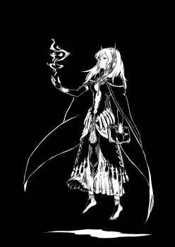 1girl alternate_costume black_background blailver book breasts cape circlet cleavage clothing_cutout commentary cosplay dated_commentary dress english_commentary female_robin_(fire_emblem) female_robin_(grima)_(fell_tactician)_(fire_emblem) female_robin_(grima)_(fire_emblem) fire_emblem fire_emblem_awakening fire_emblem_heroes floating highres holding holding_book long_hair magic medium_breasts monochrome navel_cutout nintendo red_eyes simple_background solo spot_color twintails validar_(fire_emblem) validar_(fire_emblem)_(cosplay)