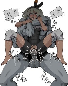 1boy 1girl abs absurdres asphyxiation bar_censor bea_(pokemon) bow censored clothed_sex clothing_cutout covered_abs covered_erect_nipples crop_top crotch_cutout cum cum_in_pussy cum_on_self dark-skinned_female dark_skin drooling extra_arms female_pubic_hair full_body gen_1_pokemon grey_eyes grey_hair hair_bow hetero highres knee_pads machamp muscular muscular_female nintendo open_mouth penis pokemon pokemon_(creature) pokemon_swsh pokephilia pubic_hair raimaru reverse_suspended_congress rough_sex saliva sex sex_from_behind short_hair solo_focus spread_legs strangling suspended_congress sweat tears testicles toned vaginal