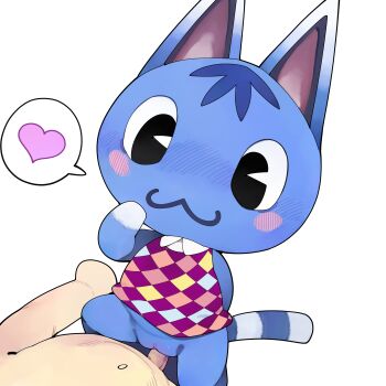 1boy 1girl :3 absurdres animal_crossing animal_ears argyle_clothes blush bottomless cat_girl furry furry_female furry_with_non-furry heart hetero highres interspecies loli nintendo penis pussy rosie_(animal_crossing) sex simple_background spoken_heart uncensored vaginal white_background youjo_modoki