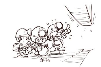 2boys bomb dark_spelunker_(minna_de_waiwai!_spelunker) explosive eyepatch hat headlamp hopping jumpsuit lighter minna_de_waiwai!_spelunker multiple_boys multiple_girls pointing pointing_up shouting skipping spelunker spelunker_(minna_de_waiwai!_spelunker) spelunker_world spelunkette_(minna_de_waiwai!_spelunker) spiked_hair sweat sweatdrop nervous_sweating switch