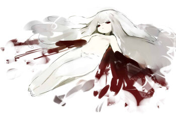 1girl :< amputee animal_ears animal_feet armless_amputee blood body_fur breasts closed_mouth commentary_request completely_nude double_amputee full_body grey_hair guro injury loli long_hair looking_at_viewer lop_rabbit_ears lying no_nipples nude on_back original rabbit_ears red_eyes shirokujira sketch small_breasts solo white_fur