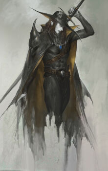 Rule 34 | 1boy, absurdres, cape, commentary, d (vampire hunter d), english commentary, hat, highres, holding, holding sword, holding weapon, jewelry, junjiuk, long hair, pale skin, solo, sword, vampire hunter d, weapon