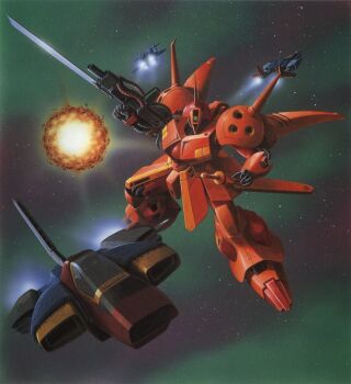 Rule 34 | 1980s (style), battle, bayonet, beam rifle, box art, cable, earth federation, energy gun, explosion, gundam, gundam zz, machinery, masuo ryukoh, mecha, milky way, mobile suit, nebula, neo zeon, no humans, official art, oldschool, one-eyed, painting (medium), r-jarja, retro artstyle, robot, scan, science fiction, space, spacecraft, star (sky), star (symbol), starfighter, starry sky background, sword, thrusters, traditional media, weapon