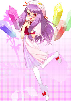 1girl bad_id bad_pixiv_id bespectacled book female_focus full_body glasses hat long_hair patchouli_knowledge purple_eyes purple_hair solo tank_(artist) touhou