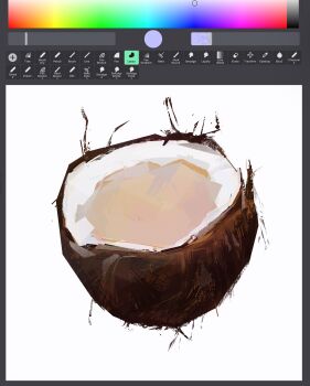 art_program_in_frame bisected coconut commentary english_commentary food_focus highres junbuug no_humans original painterly screencap still_life
