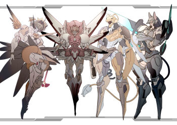 absurdres anubis_(z.o.e.) cable cable_tail cardcaptor_sakura character_request crossover edoya_inuhachi full_body highres kero_(cardcaptor_sakura) mecha mechanical_tail mechanical_wings mechanization no_humans orbital_frame_(zone_of_the_enders) robot simple_background tail white_background wings zone_of_the_enders
