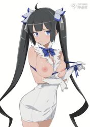 1girl animated black_hair blue_bow blue_bowtie blue_eyes blue_ribbon bow bowtie breasts breasts_out clip_studio_paint_(medium) dress dungeon_ni_deai_wo_motomeru_no_wa_machigatteiru_darou_ka gloves hair_ribbon hestia_(danmachi) large_breasts long_hair looking_at_viewer making-of morisobo nipples rei_no_himo ribbon solo speed_painting speedpaint tagme twintails very_long_hair video white_dress white_gloves white_ribbon