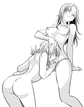 1futa 1girl 20s absurdres ass blush breasts closed_eyes commission concentrating eudetenis fellatio from_behind futa_with_female futanari greyscale hand_on_another&#039;s_head handjob highres kurumi_yuna medium_hair monochrome nude open_mouth oral panties pretty_face princess_princess short_hair small_breasts staticradio underwear white_background yoshikawa_megumi_(princess_princess) yuri