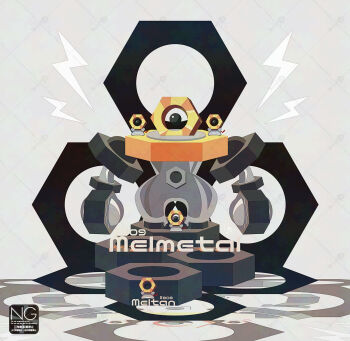 Rule 34 | black eyes, character name, commentary, evolutionary line, gen 7 pokemon, highres, lightning bolt symbol, melmetal, meltan, meme (sleepsheep), mythical pokemon, nintendo, no humans, nut (hardware), one-eyed, pokemon, pokemon (creature), pokemon focus, star (symbol), symbol-only commentary