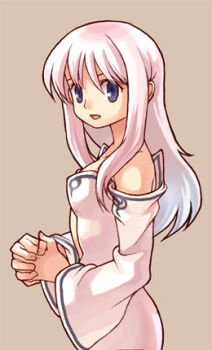 1girl 4leaf archived_source bare_shoulders breasts brown_background commentary dress fingernails game_cg grey_eyes hana_(tales_weaver) korean_commentary long_hair long_sidelocks lowres nexon official_art open_mouth own_hands_together shirt sidelocks simple_background small_breasts softmax solo straight_hair tales_weaver tiv tongue white_dress white_shirt white_sleeves wide_sleeves