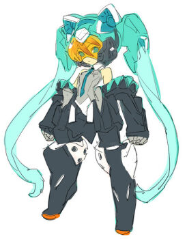 Rule 34 | 1girl, aqua hair, armor, bad id, bad pixiv id, female focus, hatsune miku, image sample, long hair, md5 mismatch, mecha musume, nishieda, pixiv sample, power armor, resolution mismatch, simple background, solo, source larger, twintails, very long hair, visor, vocaloid