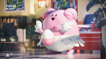 3d :d armchair artist_name blissey blurry blurry_background bookshelf bulletin_board celebi350300687 chair character_name cinema_4d_(medium) egg full_body gen_2_pokemon highres indoors kanto_map map neon_lights nintendo no_humans open_mouth plant poke_ball poke_ball_(basic) poke_ball_theme pokedex_number pokemon pokemon_(creature) pokemon_center pokemon_focus potted_plant smile solo table