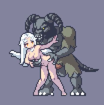 1boy 1girl animated animated_gif barefoot bent_over bouncing_breasts bouncing_testicles breasts cum cum_in_pussy cum_inflation cum_overflow cum_pool cumdrip hanging_legs dark_souls_(series) dark_souls_i demon demon_horns dragon_girl excessive_cum full_body furry furry_male furry_with_non-furry grey_background hand_on_another&#039;s_chest hanging_breasts hetero horns inflation interspecies kemonomimi_mode kyrieru large_penis long_hair looking_back looping_animation lowres medium_breasts moaning monster monster_girl monster_sex navel nipples nude open_mouth orange_eyes penis pixel_art priscilla_the_crossbreed sex sex_from_behind simple_background size_difference standing standing_sex stomach_bulge tail taurus_demon testicles torn_clothes torso_grab vaginal white_hair wince yellow_eyes