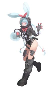 Rule 34 | 1girl, absurdres, animal ears, ass, astronaut, belt, belt pouch, black boots, black leotard, boots, bow, bowtie, braid, claw pose, commentary request, cropped jacket, ears through headwear, elbow rest, fang, full body, gloves, grey gloves, grey jacket, helmet, highleg, highleg leotard, highres, hikikomhuri, holster, jacket, korean commentary, leotard, long hair, looking at viewer, loose belt, loose thighhigh, mole, mole under eye, original, parted lips, pouch, purple eyes, rabbit, rabbit ears, rabbit girl, rabbit tail, red bow, red bowtie, red ribbon, ribbon, simple background, skin fang, solo, space helmet, standing, standing on one leg, tail, thigh holster, thigh strap, twin braids, very long hair, white background
