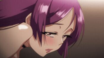 1girl 2023 20s animated animated_gif anime_screenshot black_choker brown_eyes choker cosplay implied_sex lips lipstick long_hair looking_back makeup mature_female minamoto_no_raikou_(fate)_(cosplay) minamoto_no_raikou_(swimsuit_lancer)_(fate)_(cosplay) open_mouth public_indecency public_restroom purple_hair tagme tsuma_ni_damatte_sokubai-kai_ni_iku_ja_nakatta very_long_hair yumiko_kimura
