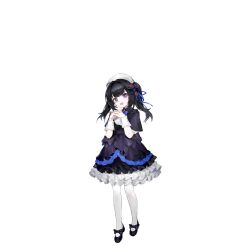 Rule 34 | 1girl, :d, ahoge, artist request, black bow, black dress, black footwear, black hair, blue bow, blue bowtie, blue dress, blue eyes, blue ribbon, bow, bowtie, dress, footwear bow, frilled dress, frills, full body, girls&#039; frontline, hair bow, hair ribbon, hat, headwear request, highres, interlocked fingers, layered dress, lolita fashion, long hair, looking at viewer, mary janes, official art, open mouth, own hands together, pantyhose, ribbon, sana (girls&#039; frontline), shoes, short sleeves, simple background, smile, solo, standing, third-party source, transparent background, twintails, white dress, white hat, white pantyhose, white wrist cuffs, wrist cuffs