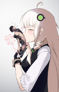 1boy 1girl closed_eyes clothed_female_nude_male cum faceless faceless_male fellatio femdom giant giantess gloves grey_hair highres holding holding_mini_person kizuna_akari mini_person miniboy nude onakinkamesan oral size_difference voiceroid