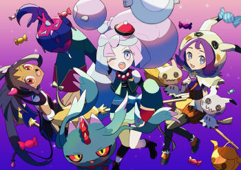Rule 34 | 3girls, acerola (fall 2020) (pokemon), acerola (pokemon), flutter mane, gen 7 pokemon, harapeko (syokuyokuousei), highres, iono (fall 2024) (pokemon), iono (pokemon), iris (fall 2022) (pokemon), iris (pokemon), mimikyu, multiple girls, nintendo, official alternate costume, poipole, pokemon, pokemon masters ex, ultra beast