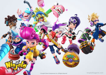 3d 4boys 4girls absurdly_long_hair ahoge anime_coloring ankle_boots aqua_eyes aqua_hair artist_request asymmetrical_hair backwards_hat badge ball bandaid bandaid_on_face bandaid_on_nose baseball_cap basketball_(object) belt belted_jacket belted_shorts berecca_(ninjala) bike_shorts black_boots black_bridal_gauntlets black_collar black_gloves black_outline black_pants black_shirt black_shorts blonde_hair blowing_bubble_gum blowing_bubbles blue-framed_eyewear blue_boots blue_coat blue_eyes blue_hairband blue_hood blue_hoodie blue_pants blue_pupils blue_shirt blue_shoes blue_shorts blue_sleeves blunt_bangs bolt_action boots braces breast_pocket bridal_gauntlets brown_boots brown_hair burton_(ninjala) buttons checkered_flag checkered_print chewing_gum child clenched_hand closed_mouth clothes_down coat collar collared_coat collared_jacket collared_shirt collared_vest commentary company_name copyright_name copyright_notice dark-skinned_female dark-skinned_male dark_skin denim denim_shorts drawstring dreadlocks drill drill_beast emma_(ninjala) english_commentary english_text everyone extreme_motor eyelashes eyepatch eyewear_on_head facial_scar fake_teeth fingerless_gloves flag flame_print flat_chest freckles frown fur-trimmed_jacket fur_trim glasses gloves green_hair grin gun hair_ornament hair_tie hairband hairclip half_updo hands_in_pockets happy hat headphones high_collar holding holding_pole holding_weapon hood hood_down hooded_shirt hoodie horizontal-striped_sleeves horizontal-striped_thighhighs impossible_hair ippon_katana iron_noise jacket jane_(ninjala) jeans kappei_(ninjala) kinky_hair knee_boots kuji-in lace-up_boots lapels leather leather_gloves logo_print long_hair long_mouth long_shirt long_sidelocks long_sleeves looking_at_viewer looking_to_the_side lucy_(ninjala) medical_eyepatch multicolored_coat multicolored_hair multicolored_jacket multicolored_shoes multiple_boys multiple_girls ninja_yo-yo ninjala nose notched_lapels o-ring official_art one_eye_covered open_clothes open_jacket open_mouth orange_sleeves outline padded_vest pants pants_rolled_up pantyhose parted_bangs parted_hair partially_open_jacket pin pink_belt pink_hair pink_shirt pink_thighhighs platform_boots pocket pole pompadour ponytail pop_eye popped_collar print_jacket print_shirt print_shoes print_sleeves puffy_long_sleeves puffy_shorts puffy_sleeves purple_thighhighs race_queen red_belt red_boots ribbed_sweater road_sign ron_(ninjala) scar scar_on_cheek scar_on_face scrap_saber semi-rimless_eyewear serious shiny_footwear shirt shoe_soles shoes short_hair short_shorts short_sleeves shorts shuriken_print sidecut sidelocks sign simple_background single_bare_arm single_fishnet_armwear single_fishnet_legwear single_leg_pantyhose single_sleeve sk8_hammer skinny skull_print sleeveless sleeveless_jacket sleeveless_shirt sleeves_rolled_up smile sneakers soles solo speaker spiked_hair_ornament star_(symbol) star_print stop_sign streaked_hair streetwear striped_clothes striped_shorts striped_sleeves striped_wristband sunglasses sweater swept_bangs teeth text_print thick_eyebrows thigh_boots thighhighs tongue tongue_out torn_clothes torn_shorts triangle_print twintails two-sided_coat two-sided_fabric two-sided_jacket two-tone_coat two-tone_hair two-tone_jacket two-tone_shirt two-tone_shoes undercut undershirt unworn_jacket unzipped upper_teeth_only v-shaped_eyebrows van_(ninjala) very_long_hair vest weapon wheel white-framed_eyewear white_background white_coat white_hair white_hat white_jacket white_pantyhose white_shirt white_shoes white_sleeves wrestling_boots wristband x_hair_ornament yellow_eyes yellow_jacket yellow_shoes zipper zipper_pull_tab