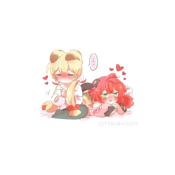 ... 2girls :3 :d alice_thymefield animal_ears blonde_hair blush chibi chibi_only closed_eyes collared_shirt commentary_request full_body green_skirt hair_ornament heart long_hair long_sleeves low_twintails multiple_girls no_mouth nose_blush open_mouth pink_sweater pleated_skirt rabbit_ears rabbit_girl rabbit_tail rebecca_(keinelove) shirt simple_background single_bare_shoulder sitting skirt smile sphere_hair_ornament spoken_ellipsis sweatdrop sweater tail translation_request twintails ukinami_yuzuha white_background white_shirt zenless_zone_zero