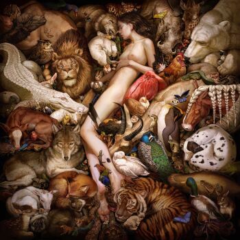 1girl absurdres albino allerleirauh alligator animal animal_request baby_animal bear beetle bird black_hair boar breasts bug butterfly camel cat caterpillar chameleon chick chicken closed_eyes clownfish cobra_(animal) commentary_request completely_nude cow crocodile crocodilian dalmatian deer denn_(naluse_flow) dog duck fennec_fox ferret fish flamingo fox gazelle giraffe goat highres ibex_(animal) insect lion lizard lobster medium_breasts meerkat mongoose monkey nipples nude octopus original owl peacock penguin pig polar_bear rabbit rooster sea_anemone snail snake squirrel starfish tentacles tiger tit_(bird) toad_(animal) tortoise toucan turtle warthog wasp wolf