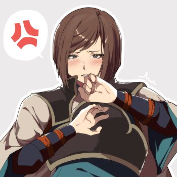 1boy armor bob_cut brown_hair commentary_request fire_emblem fire_emblem_fates grey_eyes highres hisame_(fire_emblem) inverted_bob japanese_armor looking_at_viewer male_focus nintendo saki_ttx samurai solo upper_body