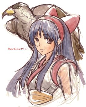 1girl ainu_clothes artist_name breasts grey_eyes hair_ribbon highres long_hair looking_at_viewer mamahaha medium_breasts nakoruru panties purple_hair ribbon samurai_spirits smile snk solo teeth the_king_of_fighters underwear