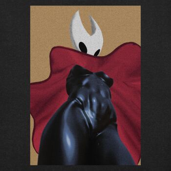 black_skin cloak colored_skin highres hollow_eyes hollow_knight hollow_knight:_silksong hollow_knight_(character) hornet_(hollow_knight) red_cloak white_mask