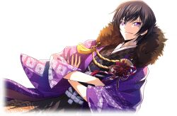Rule 34 | 1boy, artist request, backlighting, black hair, black hakama, black kimono, closed mouth, code geass, code geass: lost stories, cropped torso, crossed arms, dutch angle, flower knot, fur collar, game cg, hakama, half-closed eyes, haori, happy, japanese clothes, kimono, lelouch vi britannia, long sleeves, looking at viewer, male focus, non-web source, official art, purple eyes, purple haori, rope, short hair, sidelocks, simple background, smile, solo, standing, tassel, transparent background, wide sleeves