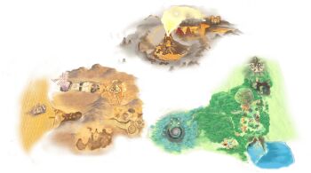 Rule 34 | desert, forest, giant tree, lake, lava, map (medium), nature, nintendo, official art, ship, smoke, takumi wada, the legend of zelda, the legend of zelda: skyward sword, third-party source, tree, triforce, volcano, watercraft