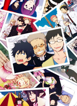 6+boys 6+girls ahoge amaimon ao_no_exorcist arthur_auguste_angel beard black_hair blonde_hair blue_eyes bottle brothers cat eating everyone eyebrows eyepatch facial_hair fang flower food fujimoto_shirou glasses gloves green_eyes green_hair grey_hair hat houjou_mamushi hug igor_neuhaus japanese_clothes kamiki_izumo kimono kirigakure_shura kuro_(ao_no_exorcist) mephisto_pheles miwa_konekomaru moriyama_shiemi multicolored_hair multiple_boys multiple_girls necktie okumura_rin okumura_yukio open_mouth paku_noriko photo_(object) pointy_ears popsicle school_uniform shima_juuzou shima_kinzou shima_renzou shiyu.jyoukou short_hair siblings sleeping smile striped_necktie striped_neckwear suguro_ryuuji sword tattoo top_hat two-tone_hair weapon white_hair