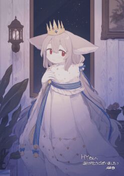animal_ear_fluff animal_ears animated animated_gif ascot asymmetrical_legwear bell blue_bow blue_ribbon blue_sash bow bowtie coat coat_on_shoulders commission crown ears_down facing_away feet_out_of_frame fox_ears fox_girl fur-trimmed_coat fur_trim gloves grey_hair hair_between_eyes hair_bow hair_ornament hair_ribbon hair_scrunchie high_collar indoors lantern large_ears leaf long_hair low_twintails nonaprev original paper_lantern picture_frame plant red_eyes ribbon sakurada_shiro_(hy_plus) sakurada_shiro_(royal)_(hy_plus) sash scrunchie signature skeb_commission star_(sky) thank_you twintails uneven_legwear very_long_hair white_coat white_gloves white_hair