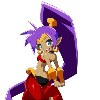 1girl ass blue_eyes breasts choker dancer dark-skinned_female dark_skin earrings game_cg hoop_earrings jewelry long_hair official_art pointy_ears ponytail purple_hair shantae shantae_(series) solo source_request tagme very_long_hair