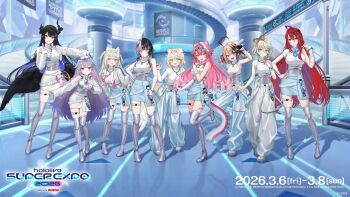 Rule 34 | 6+girls, artist request, blue pants, blue skirt, boots, cecilia immergreen, cropped jacket, elizabeth rose bloodflame, full body, fuwawa abyssgard, gigi murin, hashtag-only commentary, highres, hololive, hololive english, jacket, jewelry, koseki bijou, long hair, looking at viewer, miniskirt, mococo abyssgard, multiple girls, necklace, nerissa ravencroft, official alternate costume, official art, pants, raora panthera, second-party source, shiori novella, shirt, short hair, single sleeve, skirt, standing, thigh boots, turtleneck, very long hair, virtual youtuber, white boots, white jacket, white pants, white shirt, white skirt