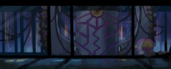 1girl blue_eyes cable commentary_request dim_lighting hair_ribbon indoors kirby:_planet_robobot kirby_(series) looking_at_reflection machine nintendo nt_26 pink_hair rayman_limbs reflection ribbon star_dream susie_(kirby) yellow_ribbon