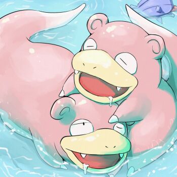 absurdres fangs gen_1_pokemon highres nintendo no_humans open_mouth outdoors pink_fur pokemon pokemon_(creature) shellder slowpoke spicyichizo water