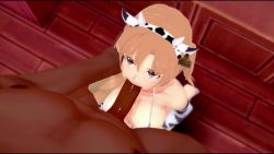 1boy 1girl 3d agil airusuzaki animal_print animated artist_request asuna_(sao) braid breasts brown_eyes brown_hair cleavage clothed_female_nude_male collarbone cow_horns cow_print cowbell crown_braid cum dark-skinned_male dark_skin ejaculation fellatio flower handjob hetero highres horns indoors interracial koikatsu_(medium) large_breasts long_hair looking_at_viewer morning_glory netorare nude oral penis pov single_braid smile solo_focus source_request sword_art_online tagme testicles two-handed_handjob uncensored upper_body video