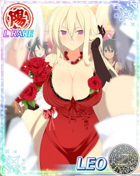 Rule 34 | 1girl, 5girls, :d, ^ ^, adjusting hair, aquarius (symbol), aries (symbol), asuka (senran kagura), bare shoulders, black gloves, black hair, blonde hair, blush, bouquet, bow, breasts, cancer (symbol), capricorn (symbol), card (medium), character name, cleavage, closed eyes, closed mouth, collarbone, covered navel, dark-skinned female, dark skin, dodecagram, dress, elbow gloves, flower, flower necklace, flower ornament, from behind, gemini (symbol), gloves, green eyes, grey hair, hair between eyes, hair bow, hair ribbon, high ponytail, holding, holding bouquet, homura (senran kagura), indoors, japanese clothes, jewelry, kimono, lace, lace-trimmed dress, lace trim, large breasts, large collar, leaf, leo (senran kagura), leo (symbol), libra (symbol), long hair, looking at viewer, miyabi (senran kagura), multiple girls, necklace, official art, open mouth, pisces (symbol), ponytail, purple eyes, red bow, red dress, red flower, red ribbon, red rose, red scarf, ribbon, rose, sagittarius (symbol), scarf, school emblem, scorpio (symbol), senran kagura, senran kagura new wave, senran kagura shinovi versus, senran kagura shoujo-tachi no shin'ei, shiny skin, short ponytail, side slit, sidelocks, smile, solo, standing, striped bow, taurus (symbol), v-shaped eyebrows, very long hair, virgo (symbol), white bow, white flower, white hair, white kimono, white ribbon, yumi (senran kagura), zodiac wheel
